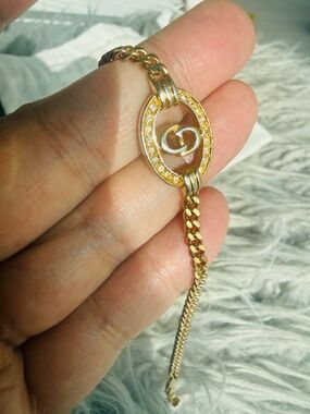 Authentic Vintage Christian Dior CD Logo Pave Gold Curb Chain Bracelet